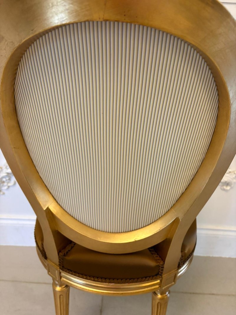 Large Rare Suite of 42 Matching Louis XVI Style Giltwood Dining Chairs with Silk Damask Upholstery - Image 21